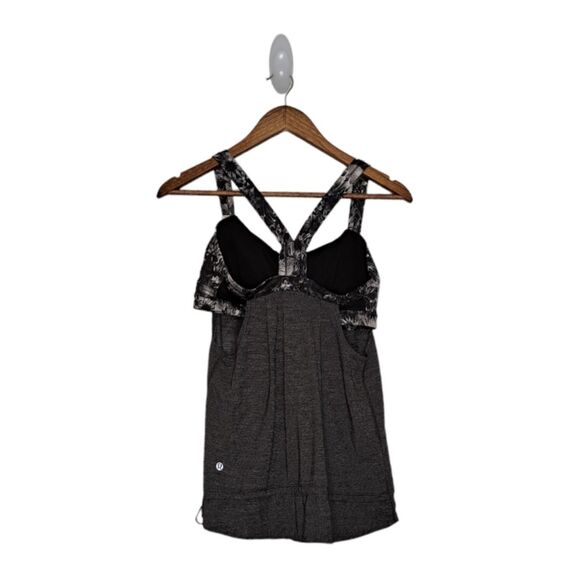 LuluLemon Women's Top Rest Less #W1G47S Tank Size 8 Heathered Black + Flowabunga - Picture 2 of 14